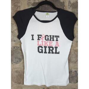 Cafe Press Top Woman's Medium White Black I Fight‎ Like A Girl Cancer Graphic